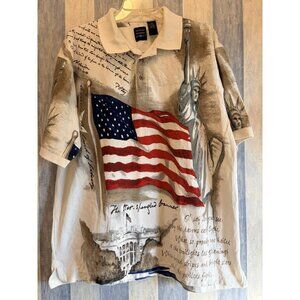 Cotton Traders Sport Men’s Shirt Patriotic Flag Declaration Independence America